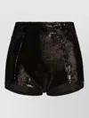 Dolce & Gabbana High Waist Sequin Shorts Silk Blend In Animal Print