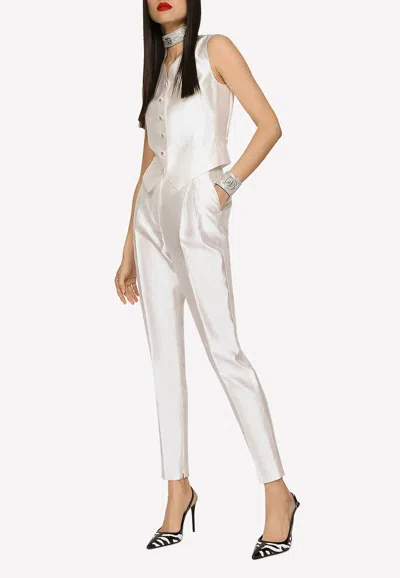 Dolce & Gabbana High-waist Shantung Tailored Pants In White