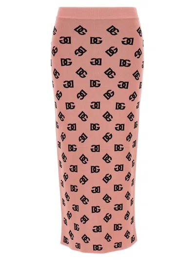 Dolce & Gabbana High-waist Sheath Skirt With Dg Jacquard Logo In Pink