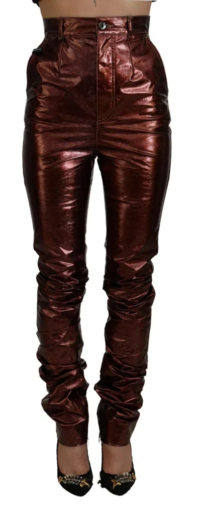Dolce & Gabbana Metallic High-waist Skinny Jeans In Brown