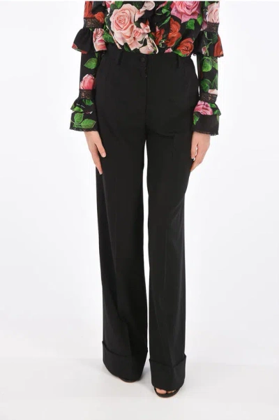 Dolce & Gabbana High Waist Straight Fit Trousers In Black