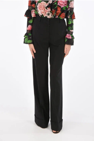 Dolce & Gabbana Tuxedo Stripe Wide Leg Wool Trousers In Black