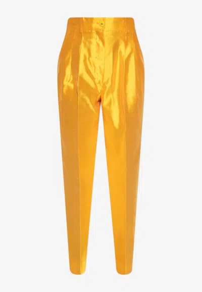 Dolce & Gabbana High-waist Tapered Silk Pants In Yellow