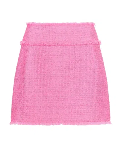 Dolce & Gabbana Frayed Wool-blend Tweed Mini Skirt In Pink