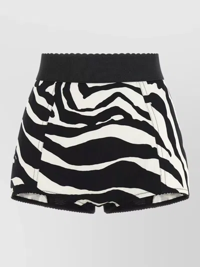 Dolce & Gabbana High Waist Zebra Print Fitted Shorts In Black