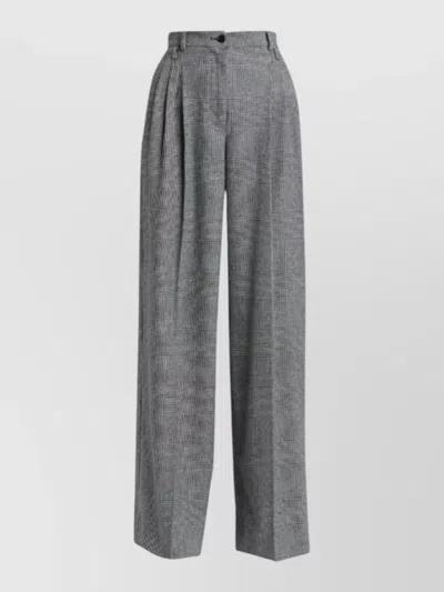 Dolce & Gabbana High Waisted Check Tailored Trousers Belt Loops In Gray