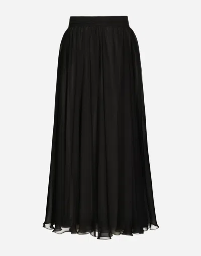 Dolce & Gabbana High-waisted Chiffon Circle Skirt In Black