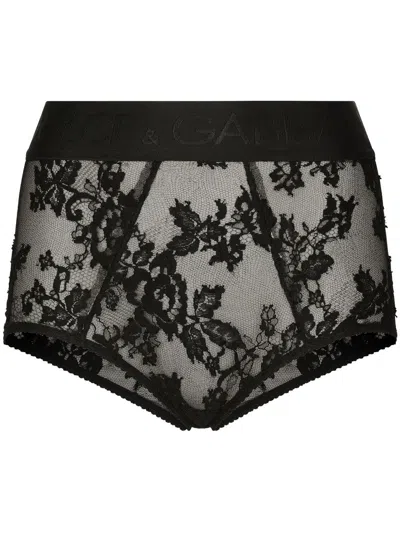 Dolce & Gabbana Logo-waist Lace Briefs In Black