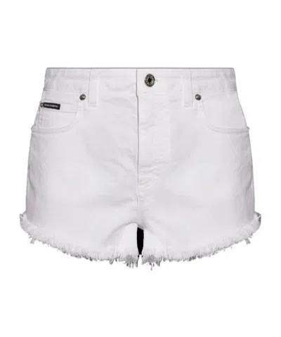 Dolce & Gabbana High-waisted Frayed Denim Shorts In White