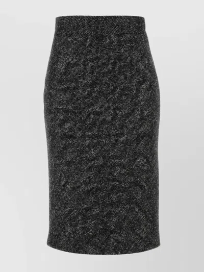 Dolce & Gabbana High-waisted Herringbone Skirt Back Slit In Black