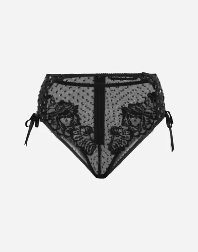 Dolce & Gabbana High-waisted Lace Briefs In Black