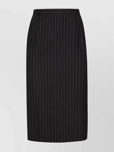 Dolce & Gabbana Short Straight-cut Pinstripe Wool Skirt In Black