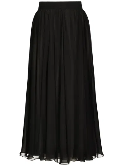 Dolce & Gabbana High-waisted Pleated Midi Skirt In Black