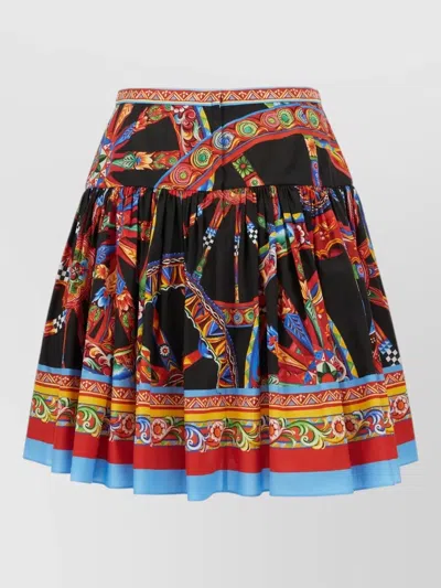 Dolce & Gabbana High Waisted Skirt Flared Gathered Print In Multi