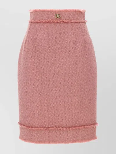 Dolce & Gabbana High-waisted Skirt In Textured Fabric With Frayed Edges In Pink