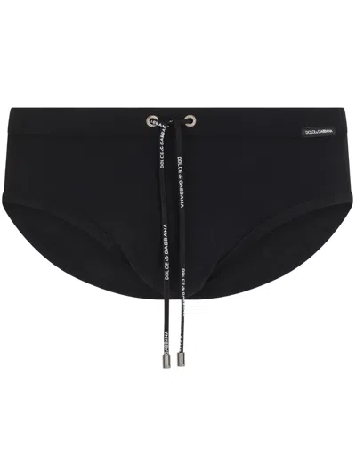 Dolce & Gabbana Stretch Nylon Swim Brief Logo Waistband In Black