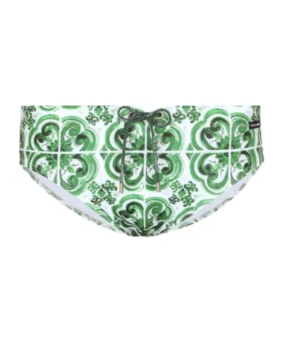 Dolce & Gabbana High-waisted Swimming Trunks In Green