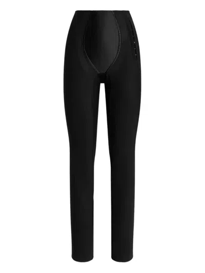 Dolce & Gabbana High Waisted Slim Mesh Satin Trousers In Black