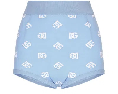 Dolce & Gabbana Wool And Silk High-waisted Panties With Dg Logo Inlay In Blue