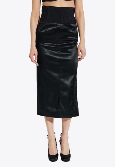 Dolce & Gabbana High-rise Satin Midi Skirt In Black