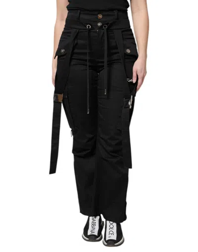 Dolce & Gabbana High-waist Cotton Cargo Pants In Black