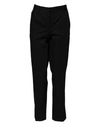 Dolce & Gabbana High-waist Cotton-blend Formal Trousers In Black
