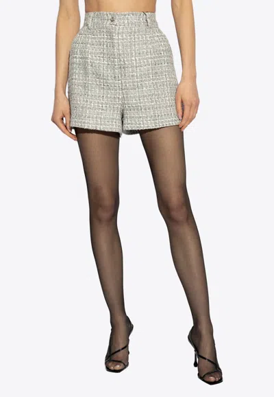 Dolce & Gabbana High-waist Mini Tweed Shorts In Gray