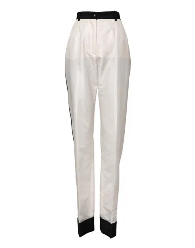 Dolce & Gabbana High-waist Straight Polyester-silk Trousers In White