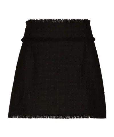 Dolce & Gabbana High-waist Tweed Miniskirt In Black