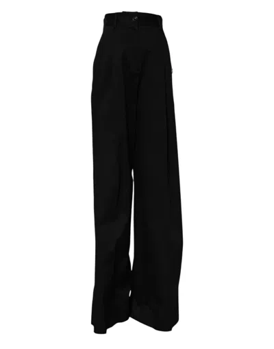 Dolce & Gabbana High-waist Wide-leg Cotton Trousers In Black