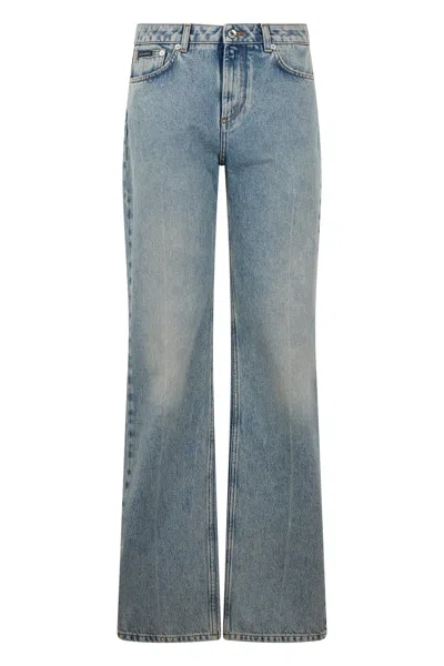 Dolce & Gabbana High Rise Flared Wide Leg Denim In Blue