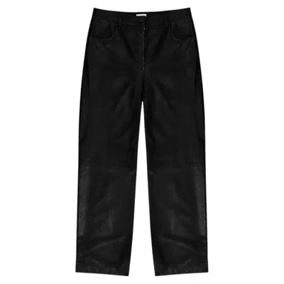 Pre-owned Dolce & Gabbana High-waisted Straight-leg Lambskin Leather Trousers In Black