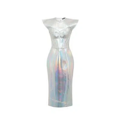 Pre-owned Dolce & Gabbana Holographic Midi Dress In Silver