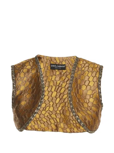 Pre-owned Dolce & Gabbana Honeycomb-jacquard Bolero Jacket In Gold