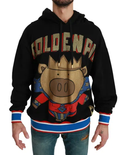 Pre-owned Dolce & Gabbana Hooded Black Sweater Pig Of The Year It44 / Us34 / Xs Rrp $800