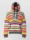 Dolce & Gabbana Hooded Cotton Blend Striped Crochet Pullover In Multi