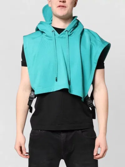 Dolce & Gabbana Green Cotton Hooded Men Sportswear Vest Sweater In Blue