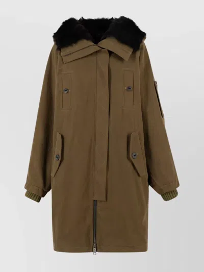 DOLCE & GABBANA HOODED COTTON PARKA FUR TRIM LONG SLEEVES