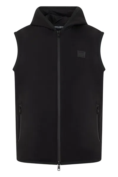 Dolce & Gabbana Hooded Cotton Vest In Black