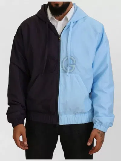 Dolce & Gabbana Hooded Full-zip Color-block Jacket In Blue