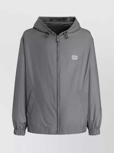 Dolce & Gabbana Hooded Jacket Drawstring Elasticated Cuffs In Grey