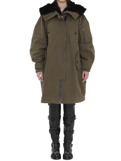 Dolce & Gabbana Fur-trim Padded Coat In Green