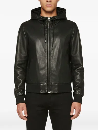 Pre-owned Dolce & Gabbana Hooded Leather Jacket In Black