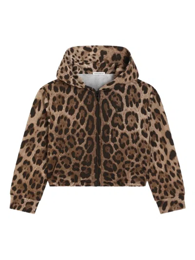 Dolce & Gabbana Kids' Hooded Leopard-print Sweatshirt In Animal Print