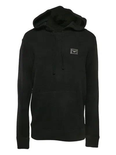 Pre-owned Dolce & Gabbana Hooded Logo-patch Sweater In Black