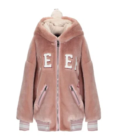 Dolce & Gabbana Hooded Long Sleeve Coat In Pink