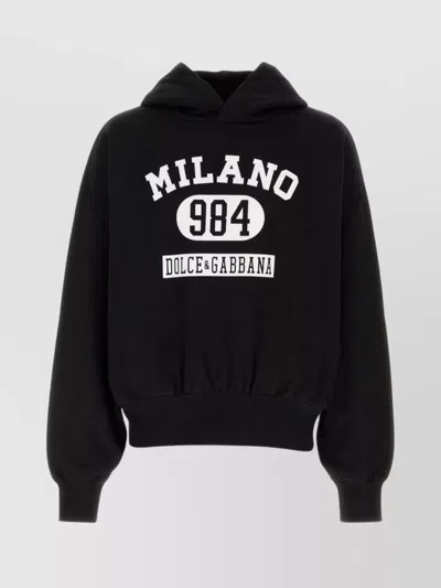 Dolce & Gabbana Hooded Long Sleeve Cotton Sweatshirt In Black