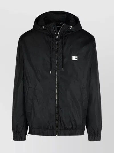 Dolce & Gabbana Hooded Nylon Jacket Featuring Pockets In Black