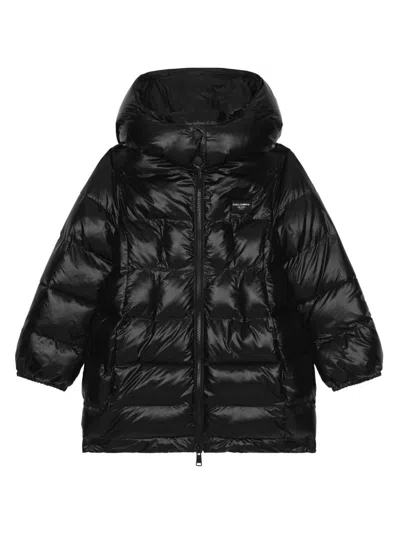 Dolce & Gabbana Kids' Hooded Padded Coat In Black