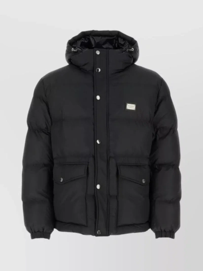 Dolce & Gabbana Black Down Jacket  With Patch Pockets At The Front In Polyester Man